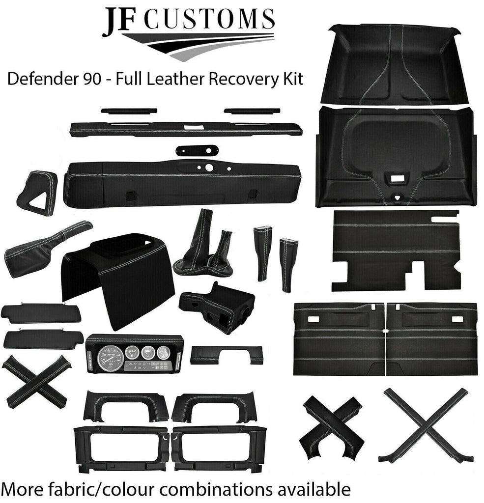 WHITE STITCH LEATHER COVERS FOR DEFENDER 90 83-06 FULL INTERIOR UPHOLSTERY KIT