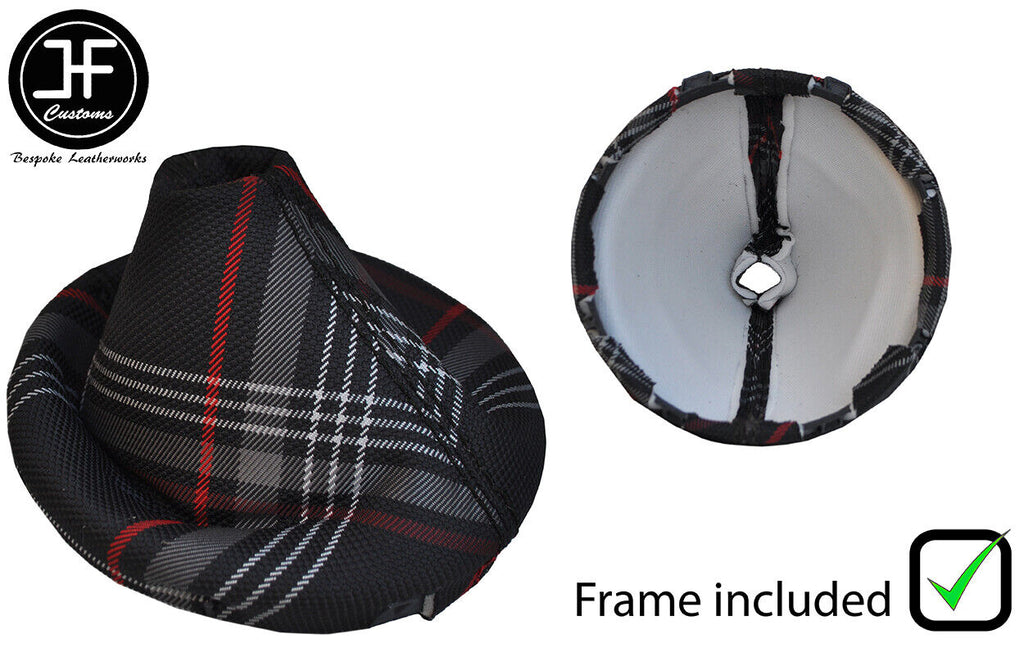 BLACK STITCH TARTAN FABRIC GEAR GAITER+PLASTIC FRAME FOR VW T5 TRANSPORTER 2T