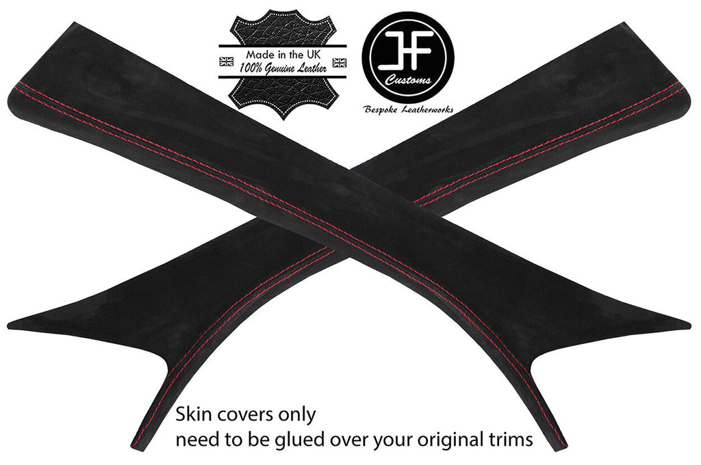 RED STITCH 2X A PILLAR REAL SUEDE COVERS FITS MERCEDES C CLASS W205 14-18