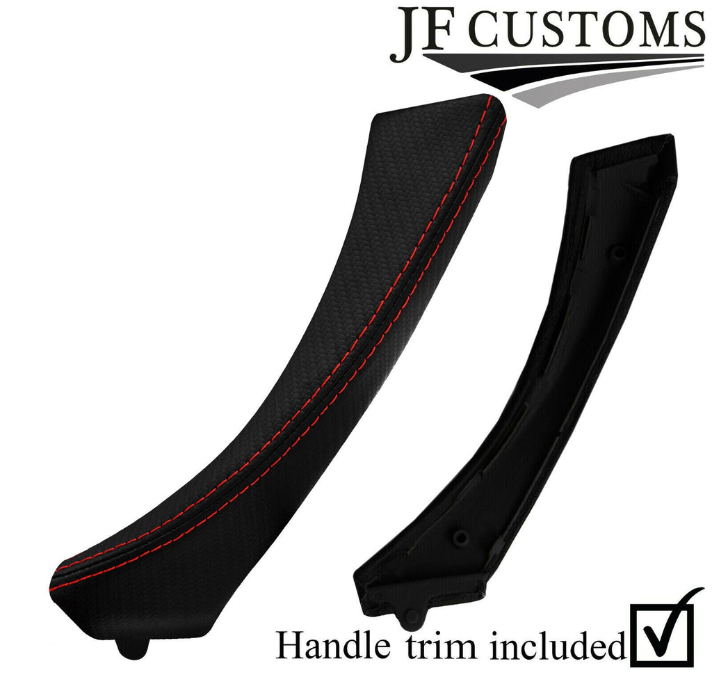 RED STITCH CARBON VINYL 1X FRONT DOOR HANDLE TRIM+COVER FOR BMW E90 E91 E92 E93