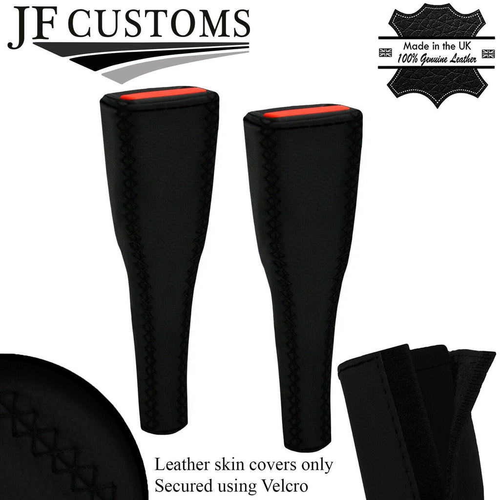 BLACK LUX-STITCH LEATHER 2X LONG SEAT BELT COVERS FOR AUDI Q2 2016-2022