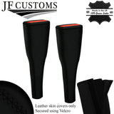 BLACK LUX-STITCH LEATHER 2X LONG SEAT BELT COVERS FOR AUDI Q2 2016-2022