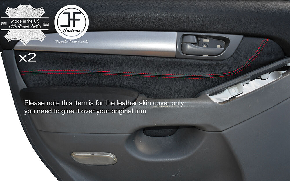 RED STITCH 2X FRONT DOOR CARD TRIM COVERS FITS TOYOTA LAND CRUISER J120 03-09