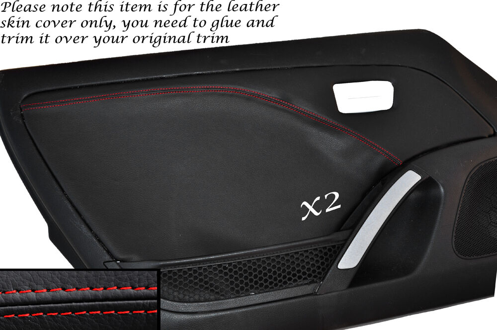 RED STITCH 2X FRONT DOOR CARD LEATHER SKIN COVERS FITS DAIHATSU COPEN 2003+