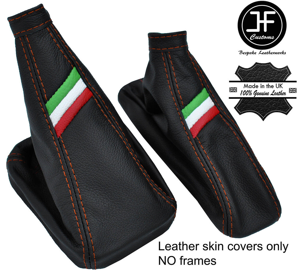TAN STITCH ITALIAN FLAG REAL LEATHER GAITER SET FOR ALFA ROMEO GT 2003-2010