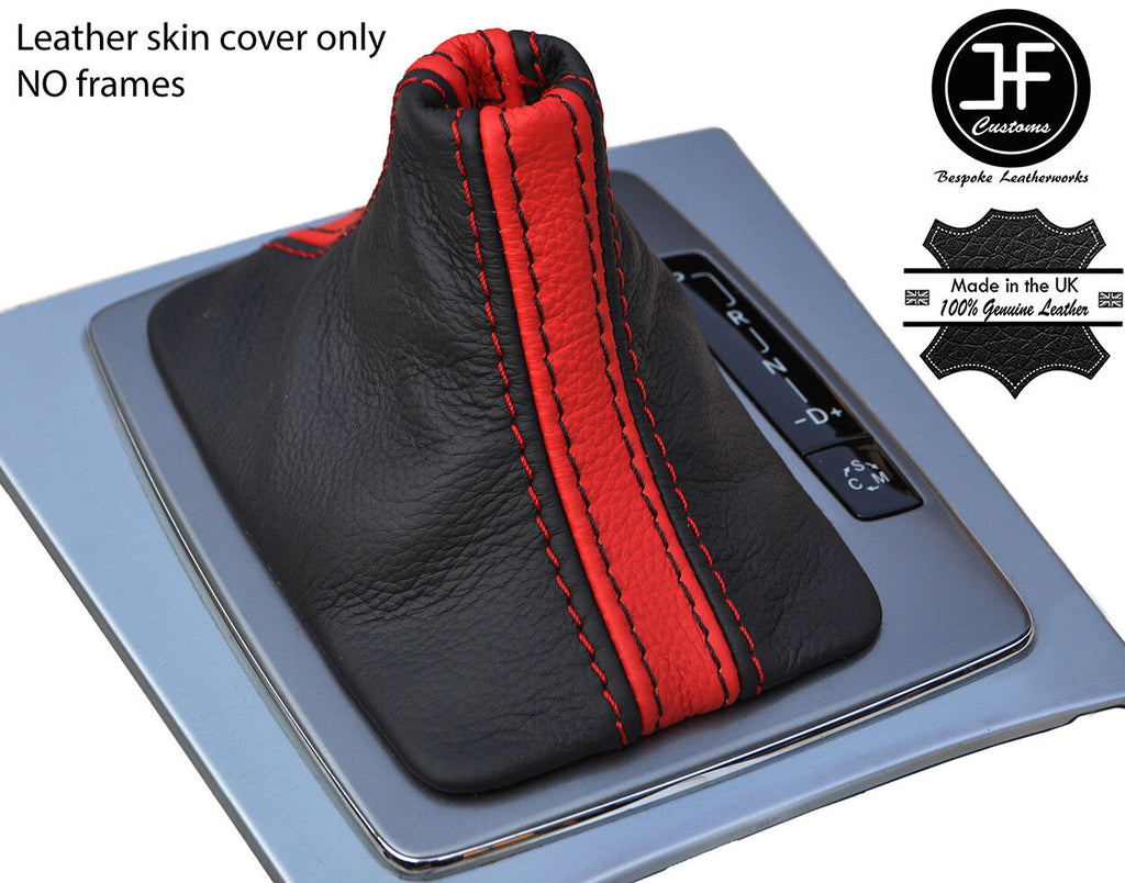 BLACK & RED STRIPE LEATHER AUTO GEAR GAITER FOR MERCEDES C CLASS W204 07-14