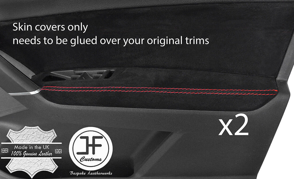RED STITCH 2X FRONT DOOR ARMREST REAL SUEDE COVERS FOR VW TOURAN 5T 2015-2018