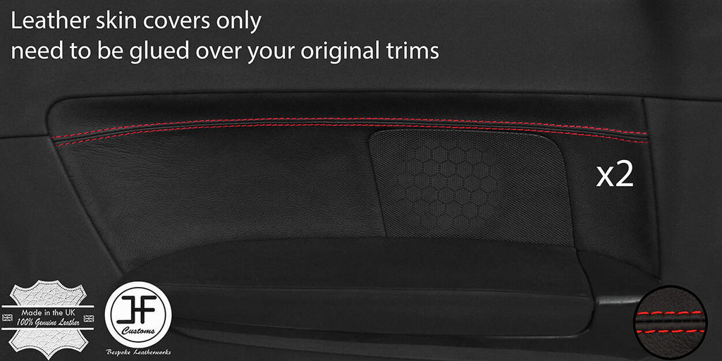 RED STITCH 2X REAR DOOR CARD TRIM LEATHER COVER FOR AUDI A3 8P 04-12 3 DOOR