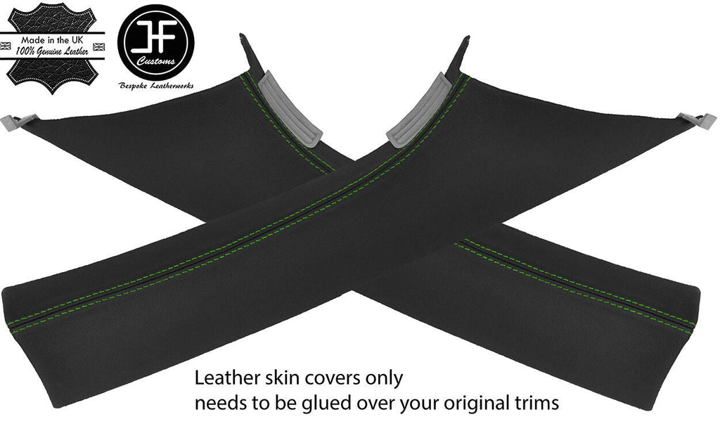 GREEN STITCH 2X A PILLAR LEATHER COVERS FOR VW T5 TRANSPORTER CARAVELLE STYLE 2