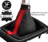 BLACK & RED STRIPE TOP GRAIN LEATHER MANUAL GEAR GAITER FOR HYUNDAI I20 15-18