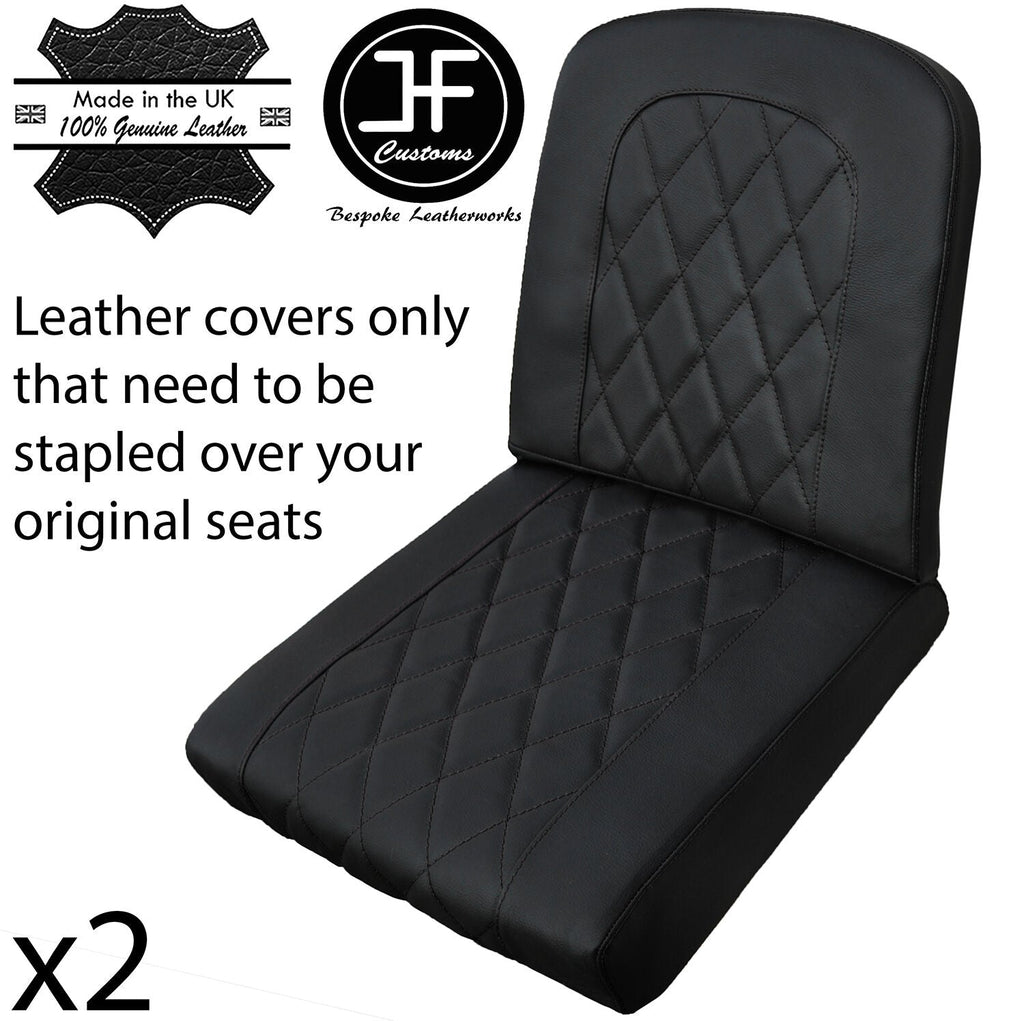 BLACK DIAMOND STITCH 2X REAR SEAT LEATHER COVERS FITS DEFENDER 90 110 1983-2006