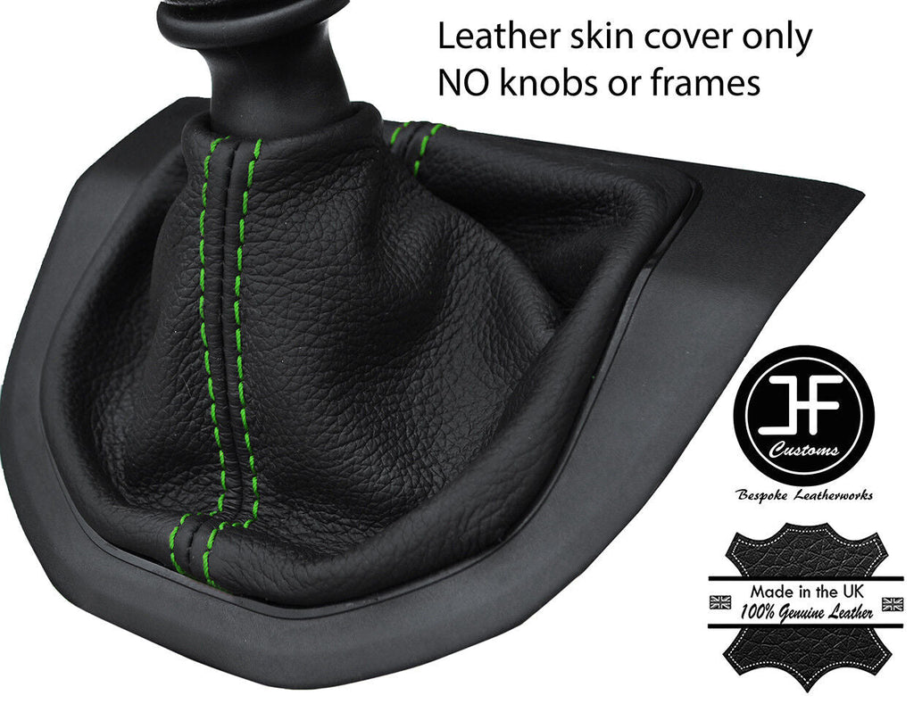 GREEN STITCH TOP GRAIN LEATHER MANUAL GEAR GAITER FITS VW T6 TRANSPORTER 16-19