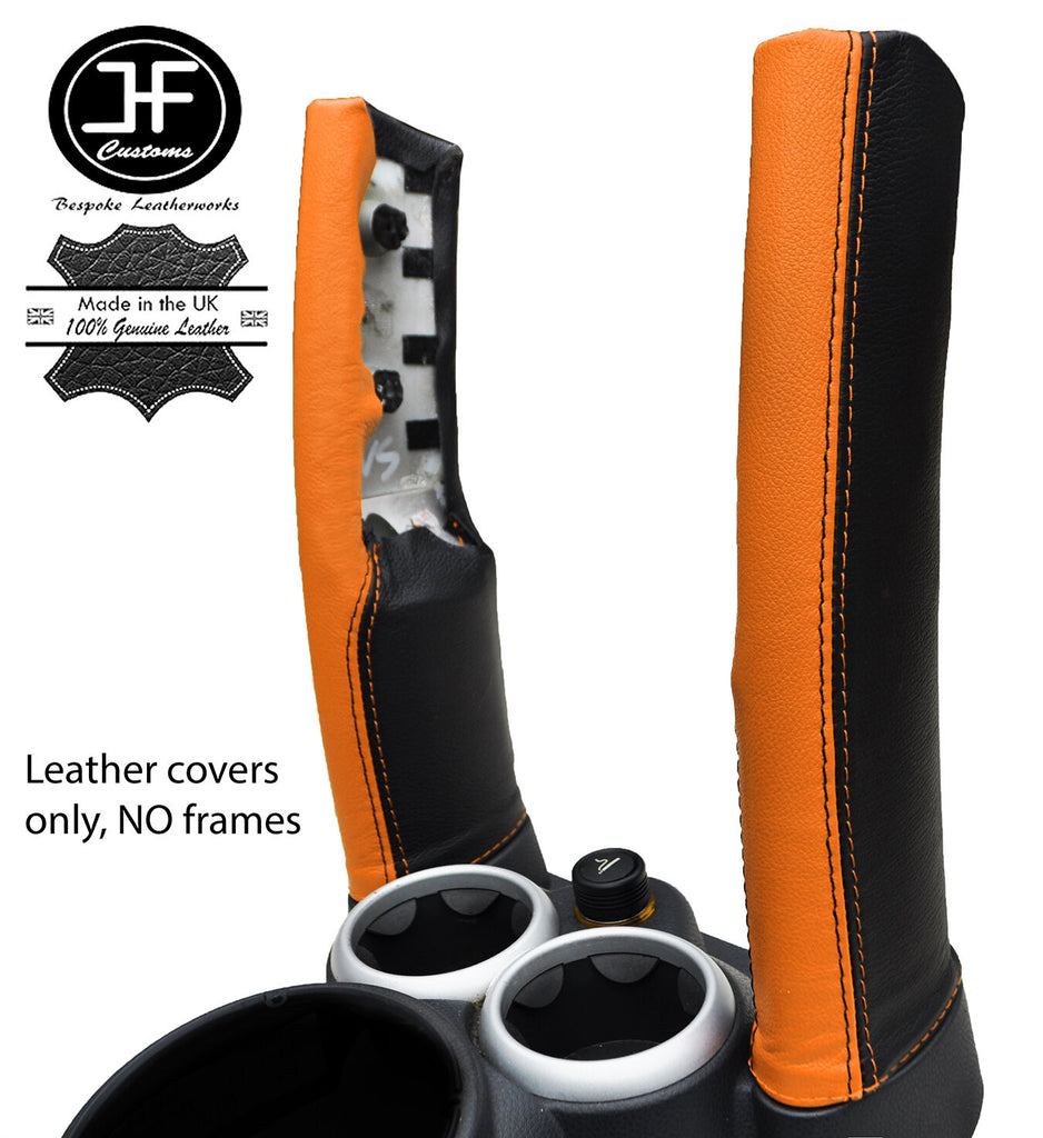 BLACK & ORANGE LEATHER 2X DOWN TUBES COVERS FITS BMW MINI COOPER S R50 R53 01-06