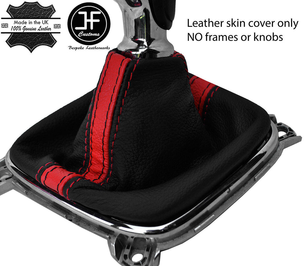 BLACK & RED STRIPE REAL LEATHER GEAR GAITER FOR KIA CEE'D CEED 2013-2018