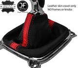 BLACK & RED STRIPE REAL LEATHER GEAR GAITER FOR KIA CEE'D CEED 2013-2018
