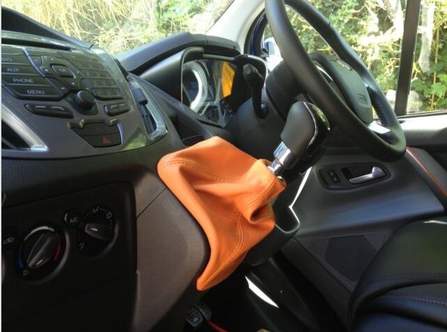 ORANGE LEATHER MANUAL GEAR GAITER COVER FITS FORD TRANSIT MK8 2014+ CUSTOM NEW