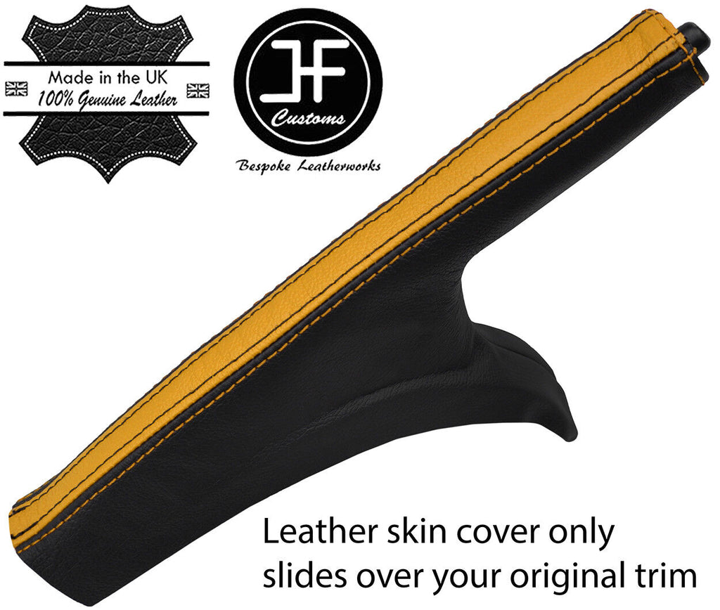 BLACK & YELLOW STRIPE REAL LEATHER HANDBRAKE GAITER FITS NISSAN JUKE 2010-2018
