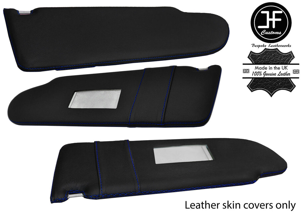 BLUE CROSS STITCH 2X SUN VISOR LEATHER COVERS FOR VW T6 TRANSPORTER 2 MIRROR