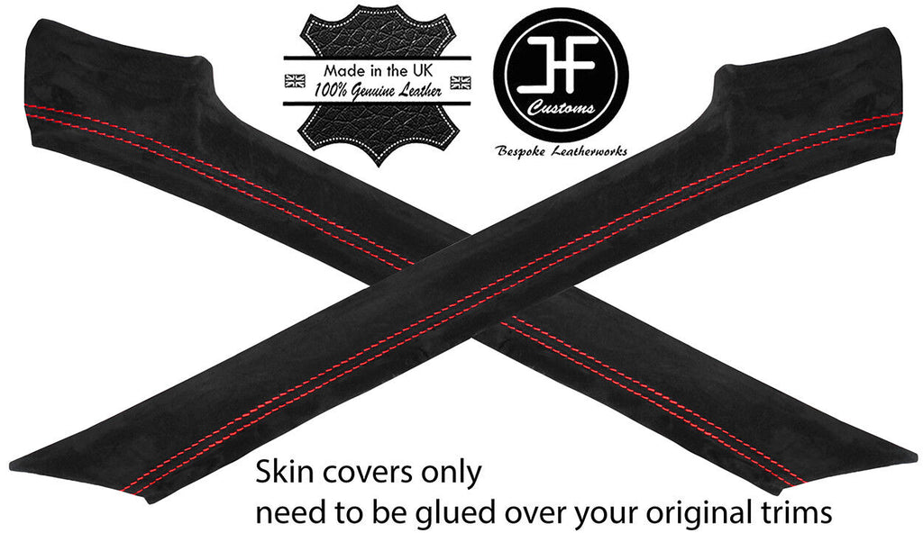 RED STITCH 2X A PILLAR REAL SUEDE COVERS FITS PORSCHE 924 944 75-91 STYLE 2