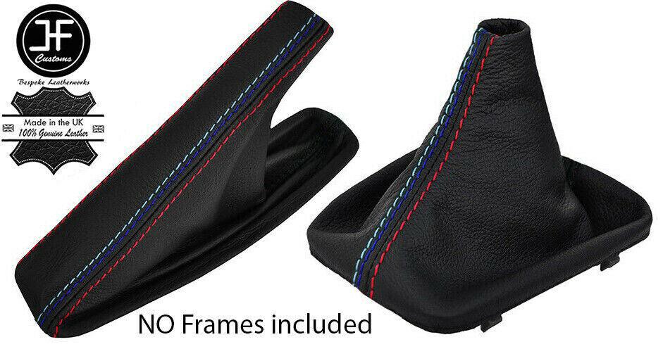 BLACK & TRI STITCHING LEATHER GEAR+HANDBRAKE GAITER FOR BMW E34 5 SERIES 88-96