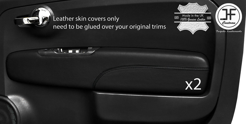 BLACK STITCH 2X FRONT DOOR CARD TRIM LEATHER COVERS FITS FIAT 500 07-15 STYLE 2