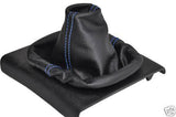 FITS VW LUPO BLACK GAITER REAL LEATHER BLUE STITCH NEW CUSTOM NEW MADE IN UK