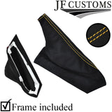 YELLOW STITCH REAL SUEDE HANDBRAKE COVER + PLASTIC FRAME FOR CORVETTE C6 05-13