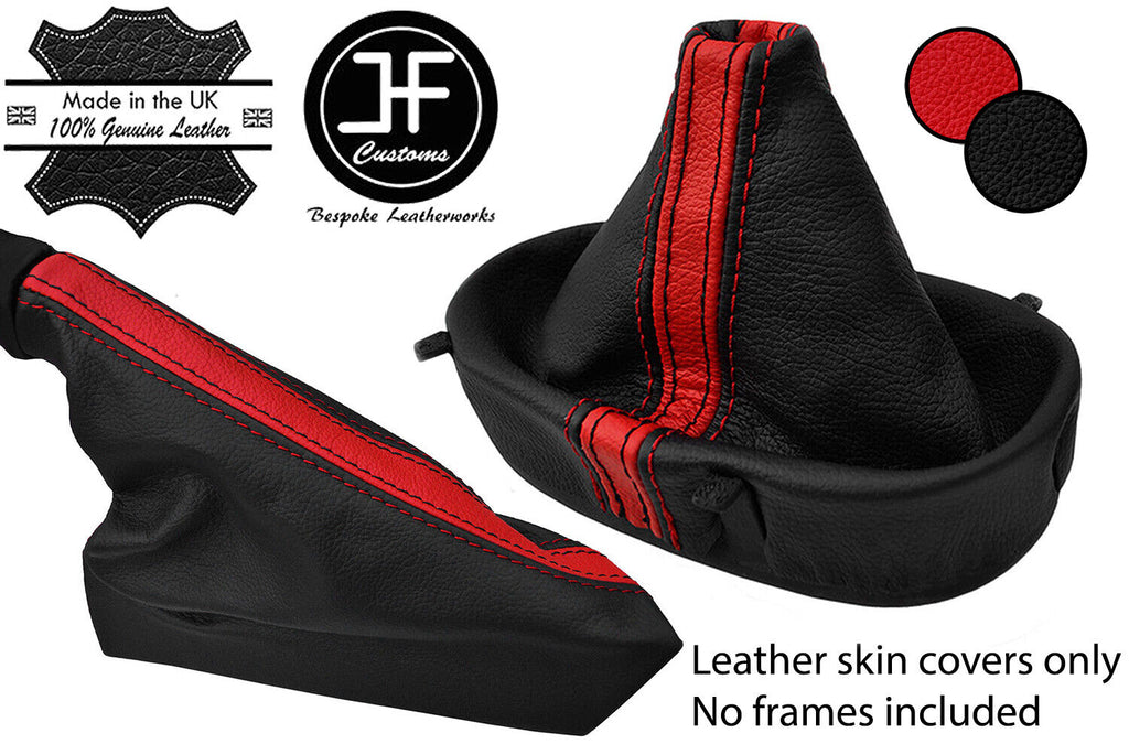 BLACK RED STRIPE REAL LEATHER MANUAL GAITER SET FOR CORVETTE C6 2005-2013