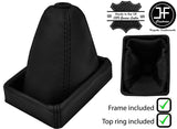 BLACK STITCH LEATHER GEAR GAITER+PLASTIC FRAME + RING FOR FORD ESCORT MK5 90-96