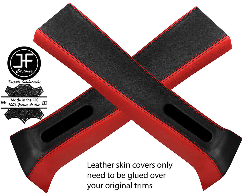 BLACK & RED LEATHER 2X UPPER B PILLAR COVER FOR JEEP WRANGLER JK 11-17 4 DOOR