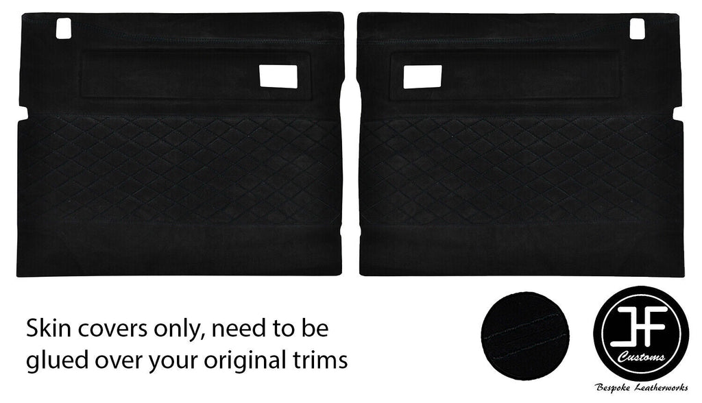 BLACK S DIAMOND STITCH LUXE SUEDE 2X FRONT DOOR CARD COVERS FOR DEFENDER 90 110