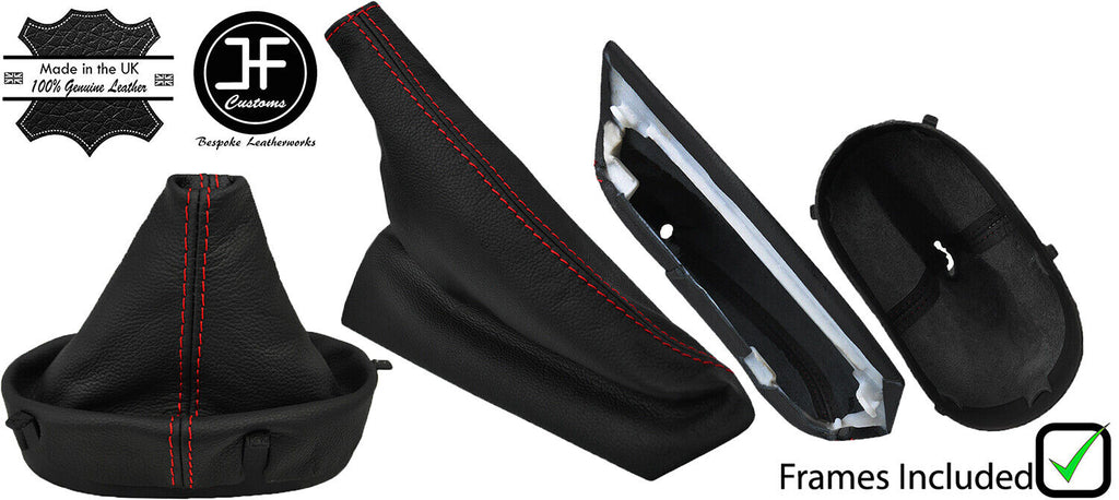 RED STITCH LEATHER MANUAL GAITER SET+PLASTIC FRAME FOR CORVETTE C6 2005-2013