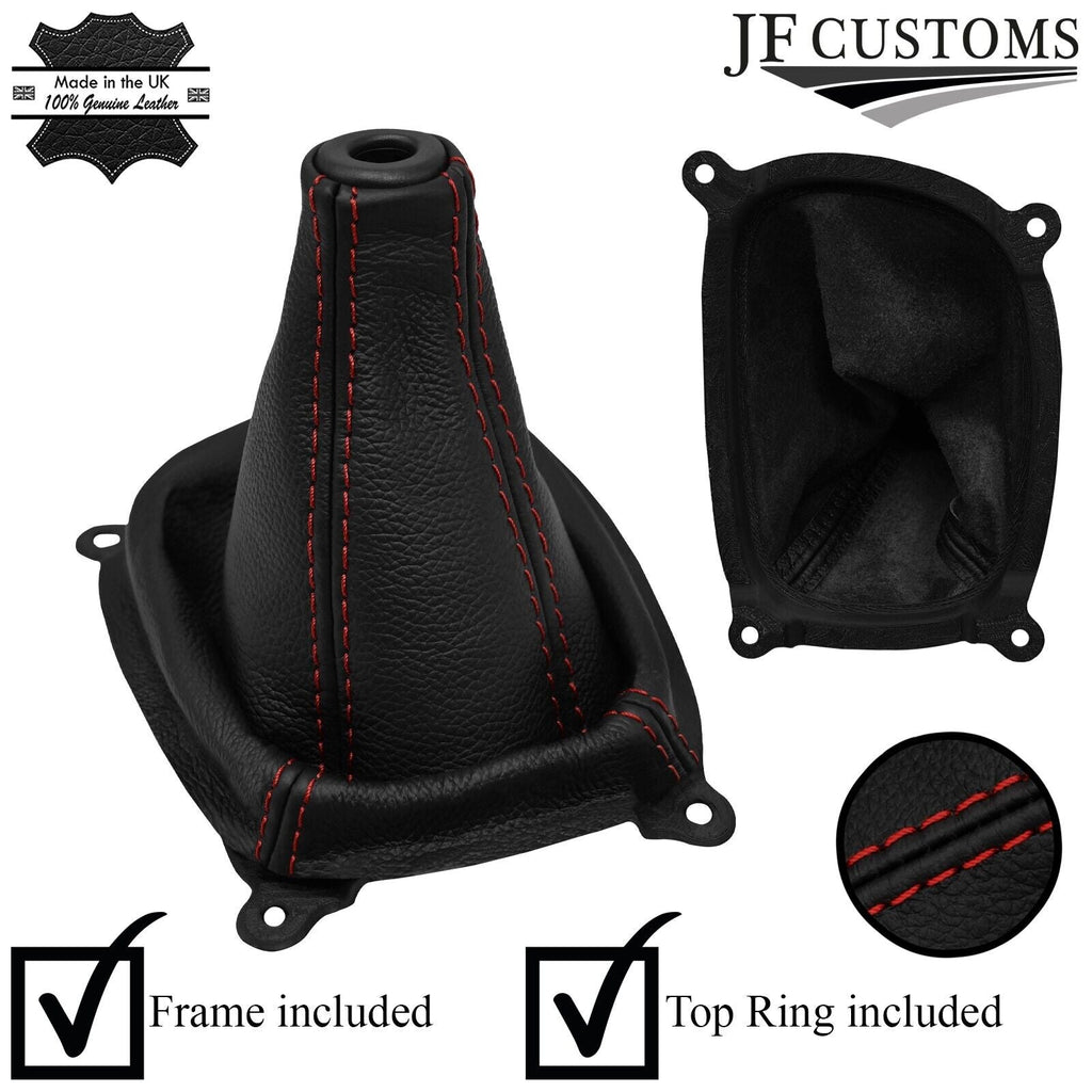 D RED STITCH LEATHER GEAR GAITER+PLASTIC FRAME FOR HYUNDAI ACCENT MK2 LC 00-05