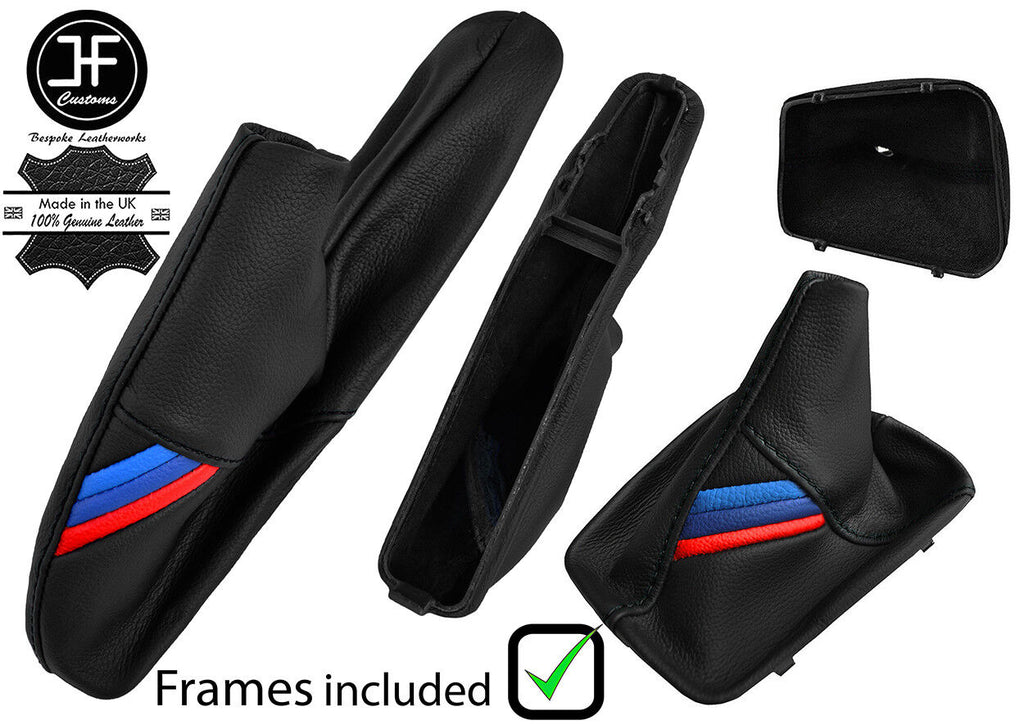 BLACK STITCH TRI STRIPE LEATHER MANUAL GEAR & HANDBRAKE+PLASTIC FRAME FOR BMW Z3