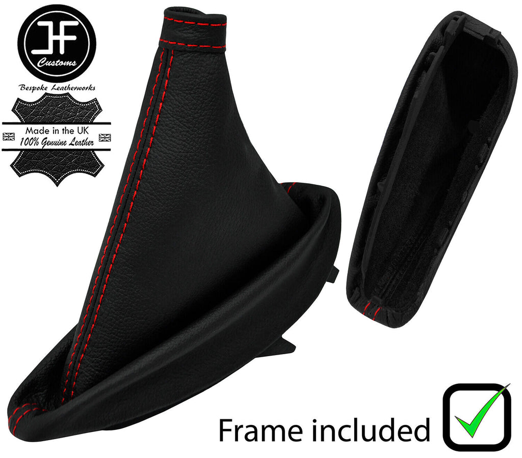 RED STITCH LEATHER HANDBRAKE + PLASTIC FRAME FITS RENAULT LAGUNA MK2 01-05