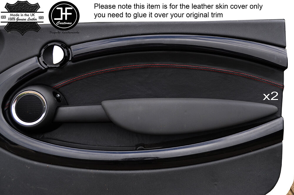 RED STITCH 2X FRONT DOOR CARD TRIM LEATHER COVERS FITS BMW MINI R56 07-13