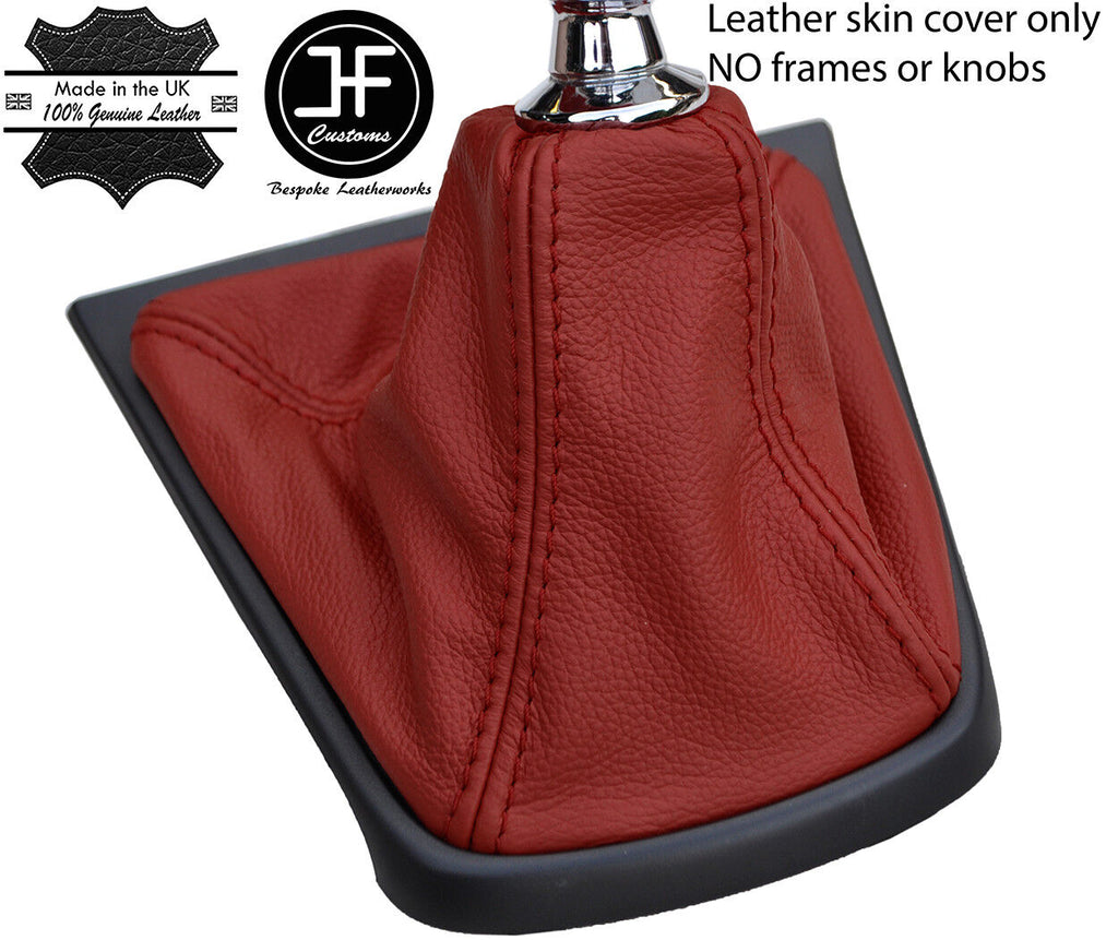 DARK RED TOP GRAIN REAL LEATHER MANUAL GEAR GAITER FOR JAGUAR X-TYPE 2001-2009