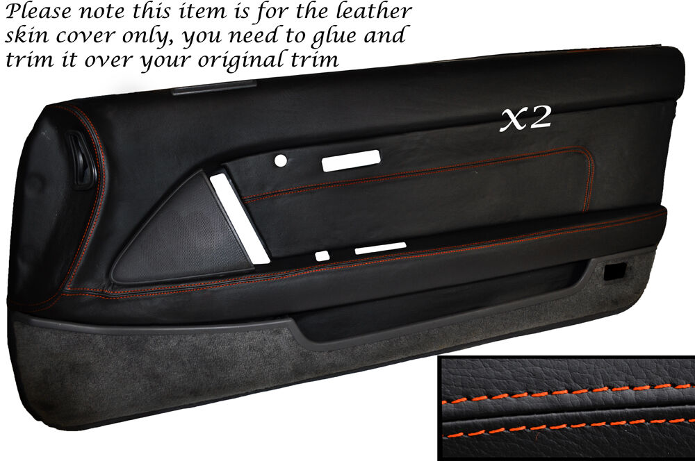 ORANGE STITCH 2X FULL DOOR CARD LEATHER SKIN COVER FITS TOYOTA SUPRA MK3 86-93
