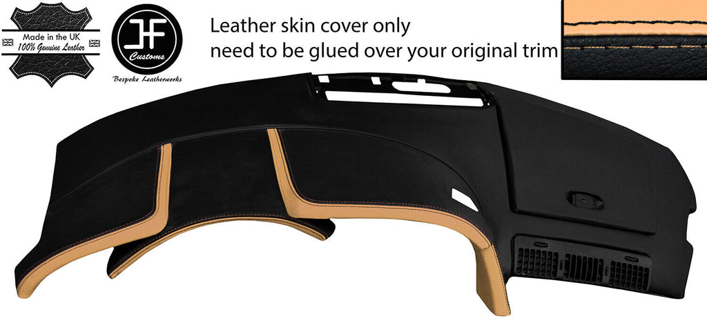 BLACK & BEIGE DASH DASHBOARD REAL LEATHER COVER FOR CORVETTE C4 90-93 CUSTOM NEW