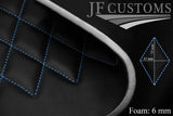L BLUE DIAMOND STITCH QUILTED LEATHER PADDED PANEL LUXURY PREMIUM 125CM X 85CM
