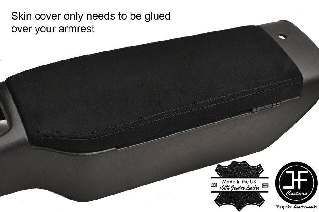 BLACK STITCHING REAL SUEDE ARMREST LID COVER FITS MAZDA MX5 MK2 1998-2000
