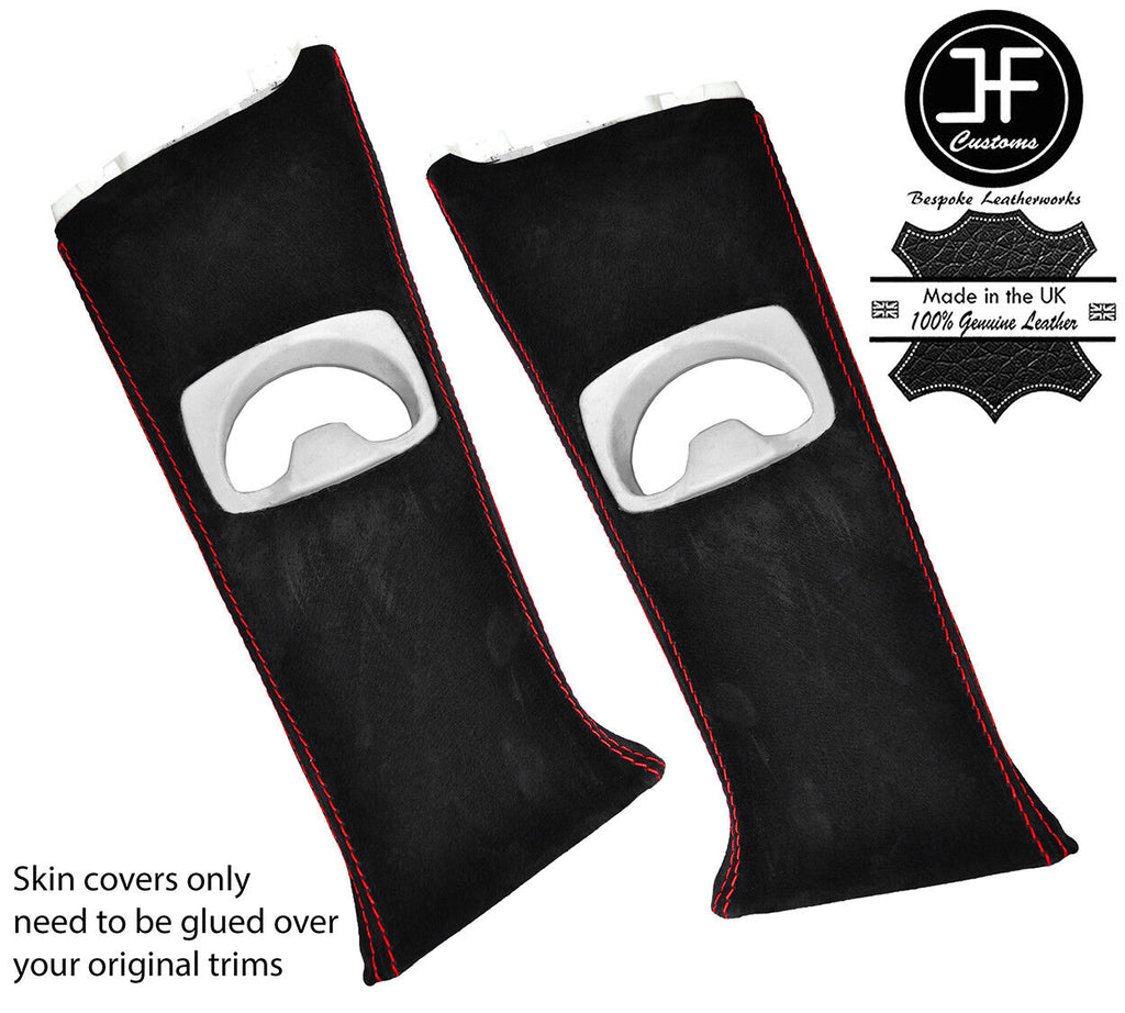 RED STITCH 2X UPPER B PILLAR REAL SUEDE COVERS FITS BMW 5 E60 E61 2003-2011