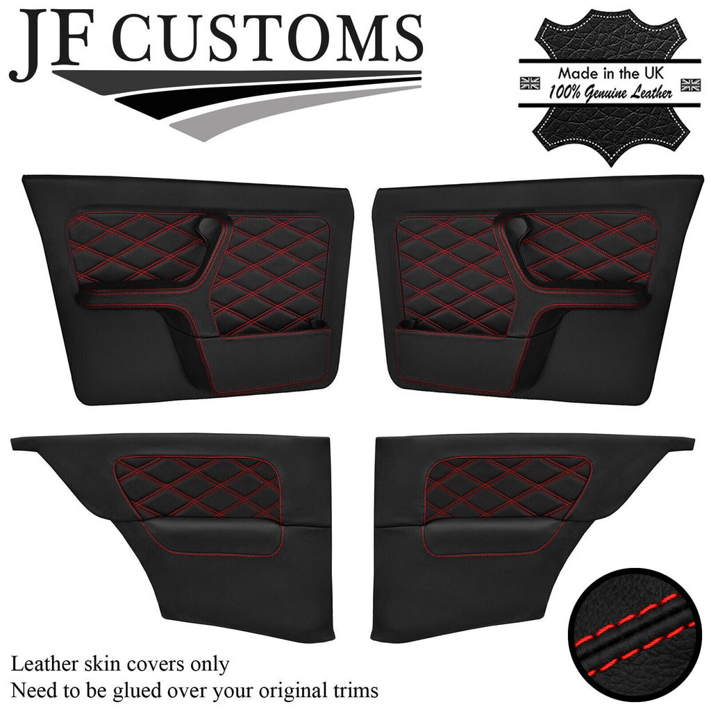 RED DIAMOND STITCH LEATHER 4X DOOR CARD COVERS FITS BMW E30 COUPE STYLE 3