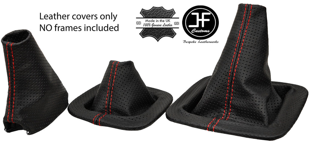 RED STITCH 3X PERFORATED LEATHER GAITERS SET FOR LANDROVER DISCOVERY MK1 MK2
