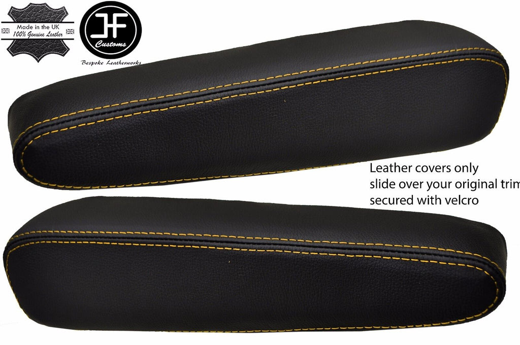 YELLOW STITCH 2X SEAT ARMREST LEATHER COVERS FITS FORD TRANSIT CUSTOM 2013-2017
