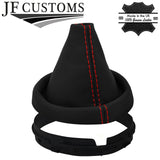 RED STITCHING LEATHER GEAR GAITER + PLASTIC FRAME FITS SKODA FABIA MK2 07-14