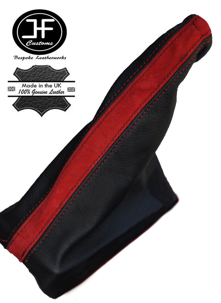 BLACK LEATHER & RED SUEDE HANDBRAKE GAITER FOR VAUXHALL CORSA B TIGRA A COMBO