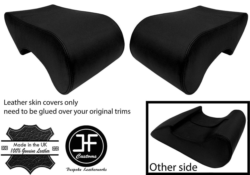 BLACK REAL TOP GRAIN LEATHER 2X REAR HEADREST COVERS FOR ROVER P5 P5B V8 COUPE