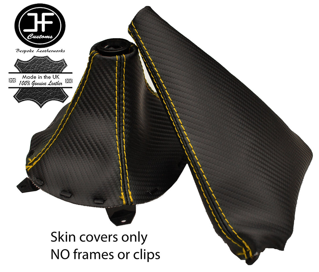 YELLOW STITCH CARBON FIBER VINYL GEAR & HANDBRAKE GAITER FITS MAZDA RX-7 91-02