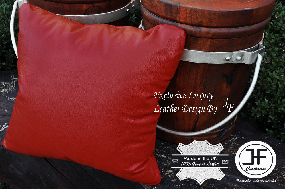 1X DARK RED EXCLUSIVE LUXURY GENUINE LEATHER CUSHION ROUND CORNERS 18" x 18"